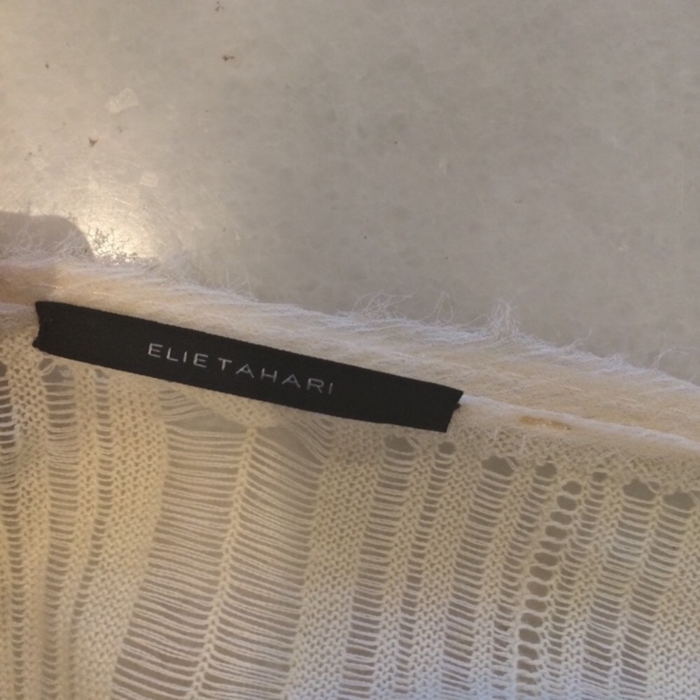 Elie Tahari cream frayed sweater - Picture 3 of 4